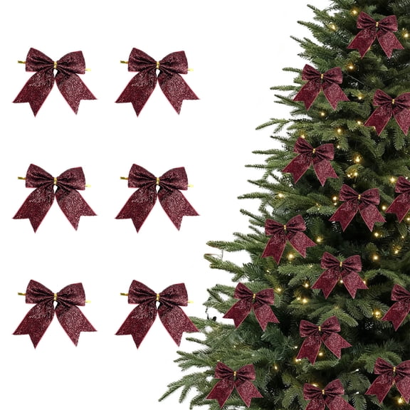 cpengpj 6Pcs 9cm Mini Small Christmas Tree Hanging Bow Ornaments - Ideal for Christmas Decor, Made of [Material not specified], Various Decorative Occasions