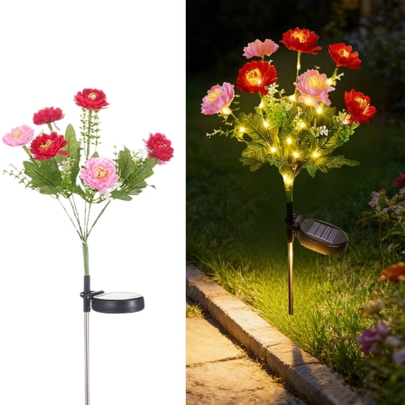 cpengpj 7-Head Faux Flower Solar Stake Lights, Waterproof Plastic, for ...