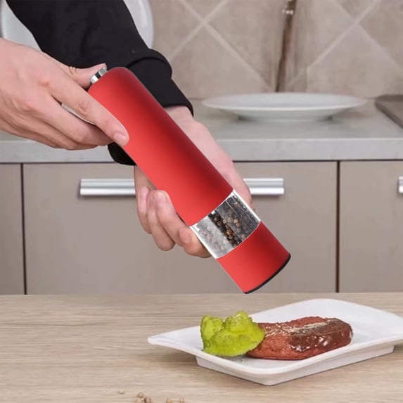 cpengpj ABS Red Electric Pepper Grinder Mill, Automatic Battery-Powered Kitchen Tool with Easy Push Button, Lightweight 240g for Arthritis-Friendly Use