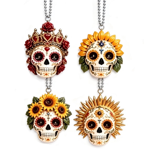 cpengpj Acrylic Skull Theme Design Day of the Dead Pendant, Festive Party Accent, Celebration Display Piece for Altar Decor (4 Pack)