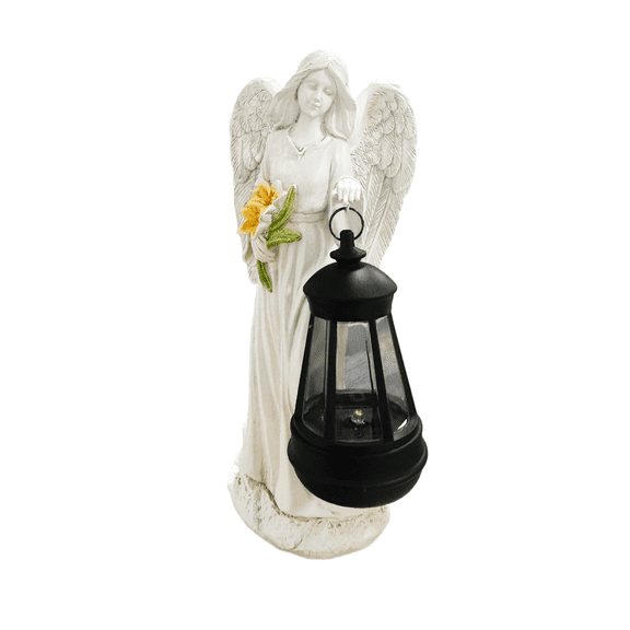 cpengpj Angel Lantern Garden Statue 1-Piece, Weather Resistant Resin European Style, with Night Light Function Yellow White Flower Decor, for Outdoor Garden Patio Yard Landscape Decoration