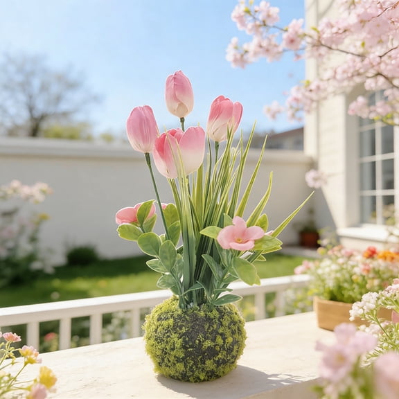 cpengpj Artificial Moss Ball Tulip Bouquet, Spring Faux Floral Decor for Wedding, Home Styling, Mother's Day & Valentine's Day Arrangements