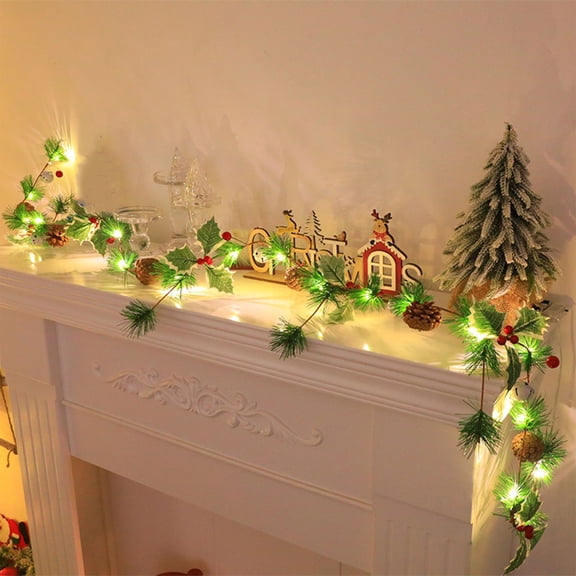 cpengpj Battery-Powered ABS Christmas Rattan Light String with Pinecones, Bells, Red Berries for Home Holiday Decor (Green, 200cm)