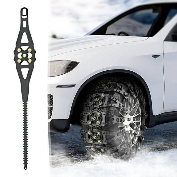 cpengpj Car Snow Chains 5-Stud Single Piece Black Universal Fit for All-Terrain Snow Mud Sand All-Weather Easy Installation Compact Design