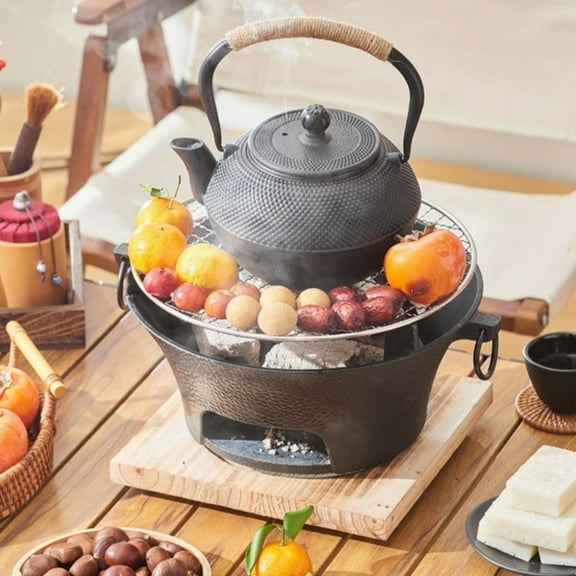 cpengpj Cast Iron Round Charcoal Grill, Outdoor Cooking and Camping, Portable Black Iron Grill for Backyard, Picnic, Eco-Friendly Fuel, Durable and Lightweight (23cm, 3.9lb)