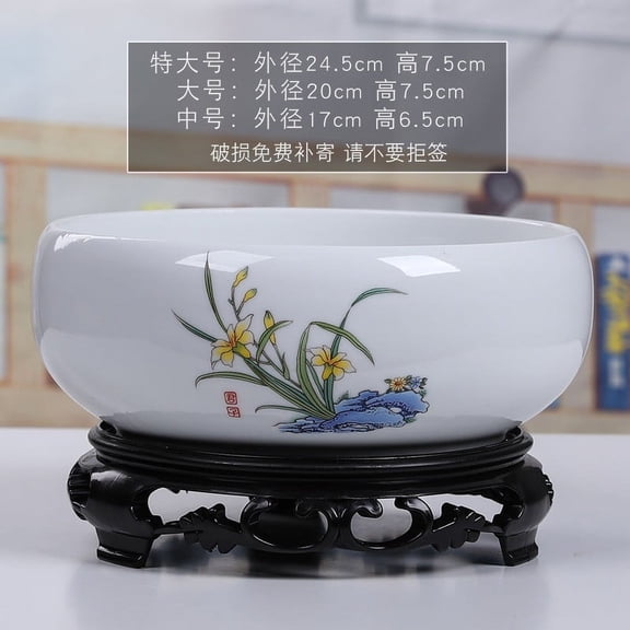 cpengpj Chinese Ceramic Hydroponic Planter 1-Piece, with Elevated Stand, for Home Office Bonsai Growing Beginner Friendly Indoor Outdoor Space Decoration