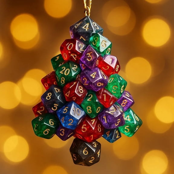 cpengpj Christmas Dice Tree Ornament 1-Piece Acrylic 2D Printed Dice Pattern Hanging Ornament for Christmas Tree Decoration, Tabletop Game Theme Party and Festive HomeDecor