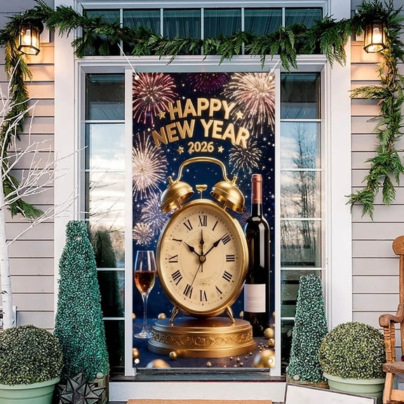 cpengpj Christmas Door Curtain Decoration, Waterproof Polyester Fabric, 180x90cm Reusable Holiday Background Cover for Home and Storefronts