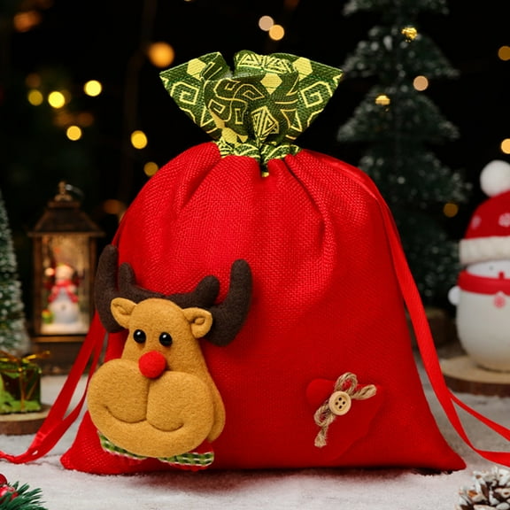 cpengpj Christmas Gift Bags with Drawstring Closure, Large Fabric Santa Claus Snowman Design for Holiday Decorations, Tree and Tabletop Decor (24x29.5cm)