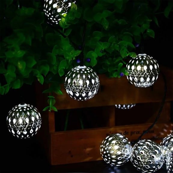 cpengpj Christmas LED String Lights Moroccan Ball Iron Hollow Small Ball Decorations, White Plastic Outdoor Fairy Lights for Holiday Courtyard Party, 200cm Battery-Powered Flexible String Lights