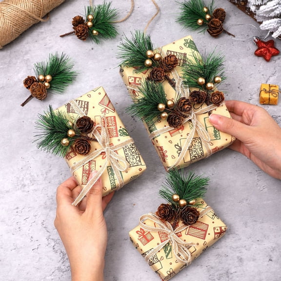 cpengpj Christmas Mini Bouquet 5-Piece Set, PVC Material With Pine Cones Golden Berries 4.72in Length, for Gift Wrapping and Christmas Tree Decor