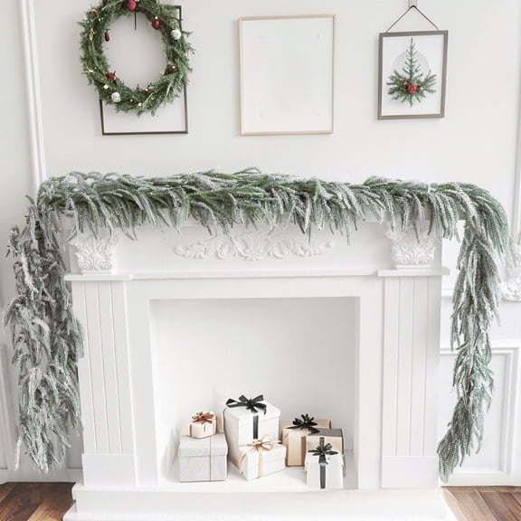 cpengpj Christmas Rattan Strip 1-Piece, 70.87 Inch Long Flocked Snow Finish Plastic Material, for Stair Railing and Mantel Decoration