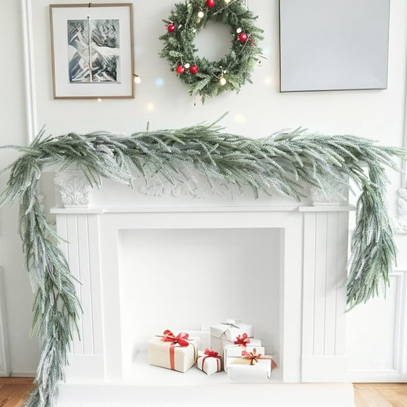 cpengpj Christmas Rattan Strips 1-Piece, 70.87 Inch Length Flocked Snow Finish Plastic Material, for Mantel and Stair Railing Decoration