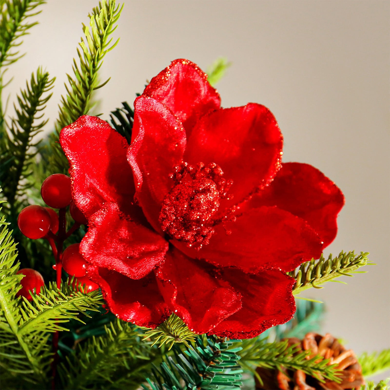 cpengpj Christmas Red Plastic Artificial Poinsettia Flowers Bouquet ...