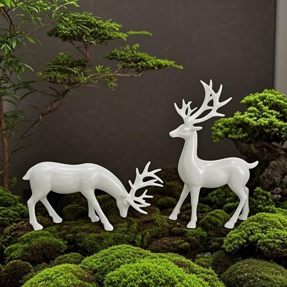 cpengpj Christmas Scandinavian Modern Decor, Glass Christmas Deer Ornaments, Set of 2, White, 11x11x4.5cm