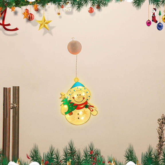 cpengpj Christmas Snowman and Tree LED Sucker Window Hanging Lamp, Waterproof Fairy String Lights with 7FT Cord, 8 Flash Modes for Indoor/Outdoor Holiday Party Decor, Warm White Decorative Lights