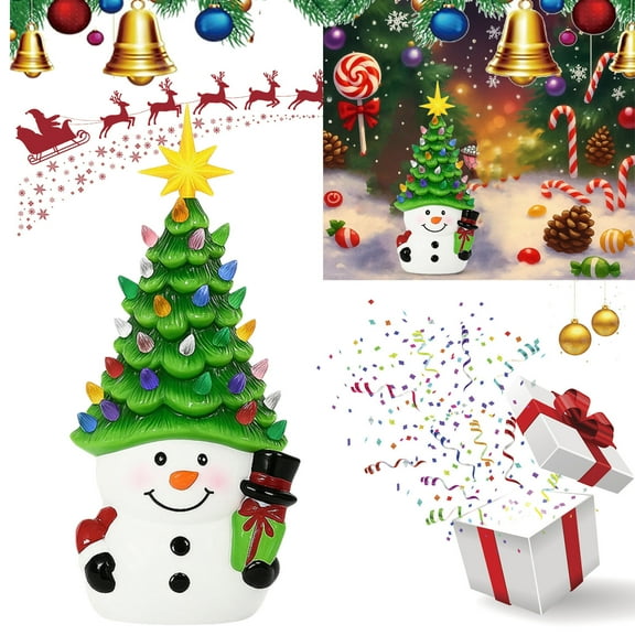 cpengpj Christmas Tree Decoration 1-Piece, 11 Inch Resin Material, Built-in LED Warm Light, Battery Operated, for Office Desk and Living Room Fireplace Display