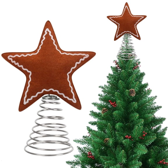 cpengpj Christmas Tree Topper 1-Piece, Felt Cloth Star Design, Stainless Steel Stable Base, for Christmas Tree Decoration, Home Holiday Party and Winter Festive Display