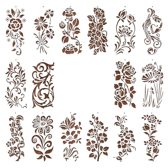 cpengpj 16Pcs Large Flower Stencils for Painting on Wood Giant Wall Stencils with Brushes, for Painting Wooden Wall Hedge Patterns