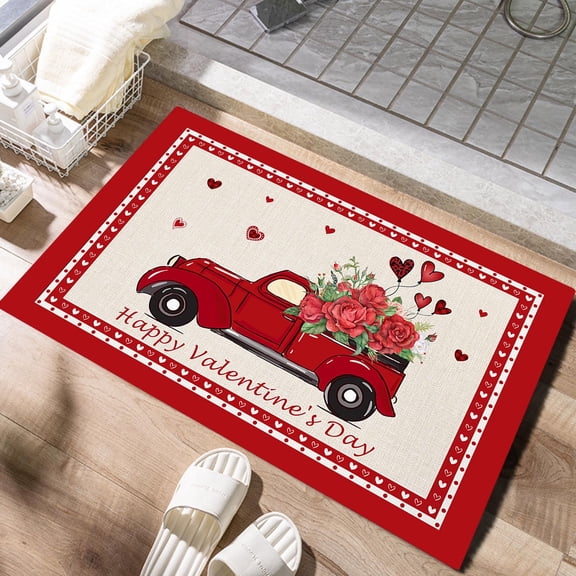 cpengpj 40x60cm Valentines Day Outdoor Mat for Front Door, Valentine Red Love Hearts Non Slip Farmhouse Welcome Doormat Indoor Entryway Floor Rug for Entrance Outside Home