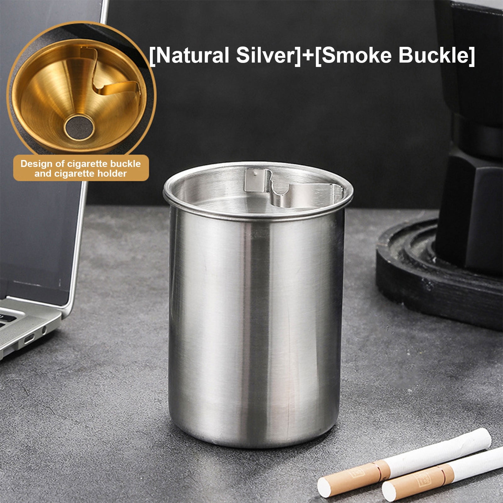 tabletop cigarette holder cpengpj Ashtray Tabletop Round Stainless-Steel Cigarette Ashtray Set with  Cover for Hotel, Restaurant, Outdoors and Indoor