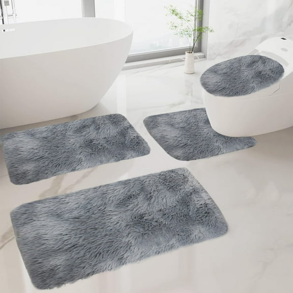 cpengpj Bathroom Rugs Set 4 Piece, Universal Soft Comfortable Water Absorbent Bath Rug Set for Toilet and Floor, Non-Slip Thick Machine Washable Easy Dry