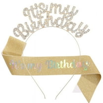 cpengpj Birthday Party Accessories Set, Princess Tiara Headband and Badge for Women, Girls' Sweet Happy Birthday Gifts