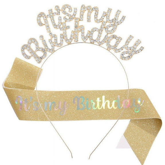 cpengpj Birthday Party Accessories Set, Princess Tiara Headband and Badge for Women, Girls' Sweet Happy Birthday Gifts