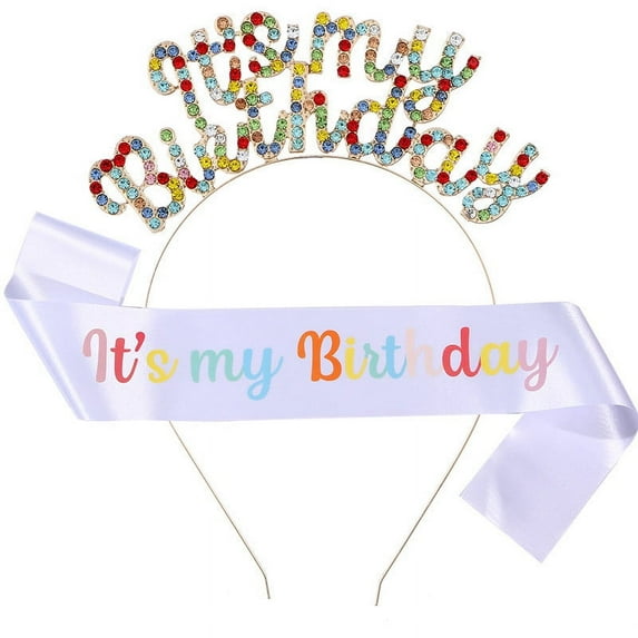 cpengpj Birthday Party Accessories Set, Princess Tiara Headband and Badge for Women, Girls' Sweet Happy Birthday Gifts