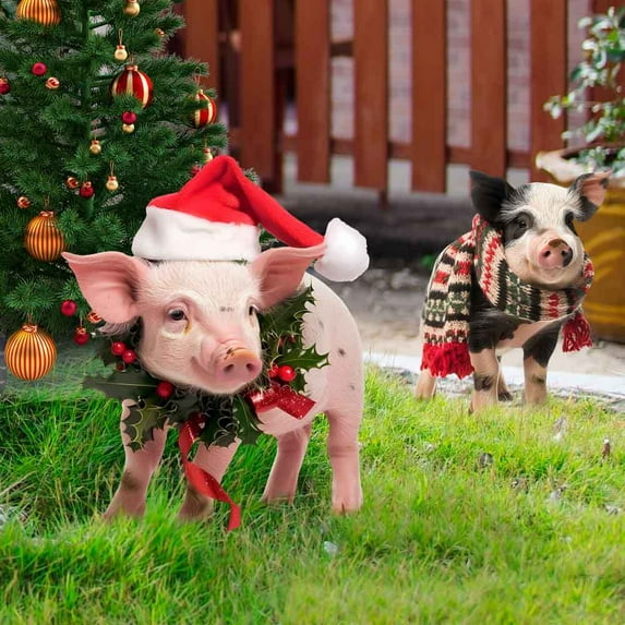 cpengpj Christmas Garden Insertion Christmas Hat Pig Festival Decoration Plugin Animal Indoor Outdoor Holiday Art Decor Decorations