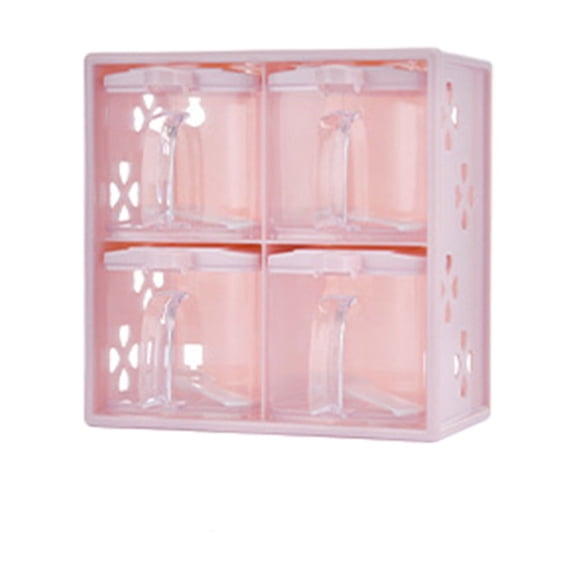 cpengpj Clear Seasoning Box with Handle and Spoon, Seasoning Storage Container Rack Combo Set with Removable Cruet Jars for Spice Salt Sugar