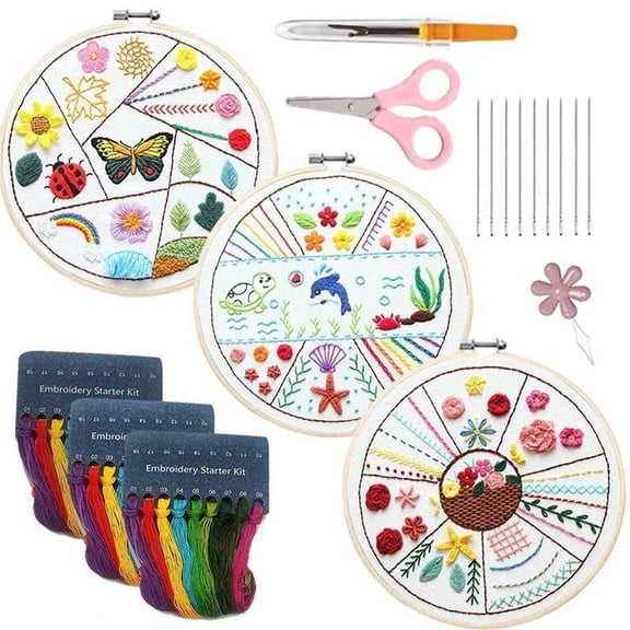 cpengpj Embroidery Kit for Beginners, Threads, Needles and Instructions, DIY Hand Embroidery Starter Kit for Adults and Kids