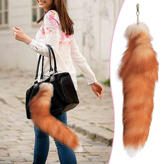 cpengpj 19.7inch Animal Fake Fox Tail Shaggy Faux Fur Tail Realistic Keychain Decorative Therian Tail for Handbag Backpack Cosplay