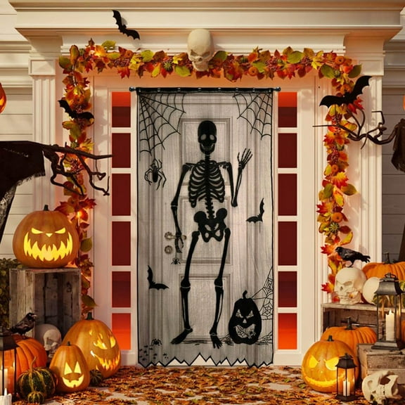 cpengpj Halloween Funny Skull Door Curtain Halloween Door Curtain Skeleton Bathroom Door Decoration Skeleton Background Cover Halloween Door Decorations Party Supplies and Photo Props