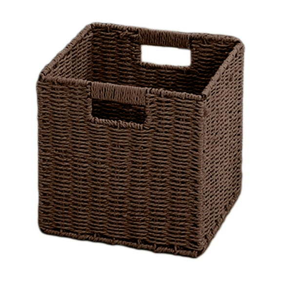 cpengpj Imitation Rattan Woven Foldable Storage Basket, Waterproof Imitation Rattan Basket with Built-in Handles, Rectangle Baskets for Organizing Shelves, Pantry