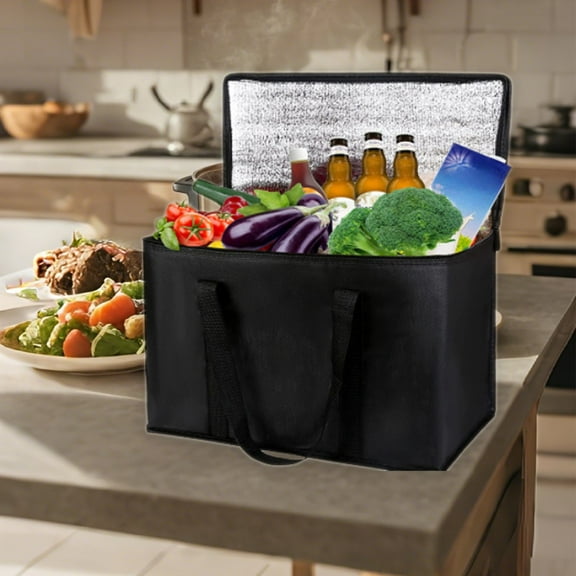cpengpj Large Insulated Grocery Shopping Bags, Reusable Bag, Thermal Zipper, Collapsible, Tote, Cooler, Food Transport Hot and Cold, Camping, Recycled Material delivery groceries