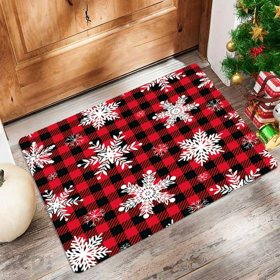 cpengpj Merry Christmas Rug Red Plaid Kitchen Rug Anti Fatigue Winter Christmas Decorative Kitchen Mats Non Skid Snowflakes Doormat for Home Kitchen Bathroom 23.6x15.7in