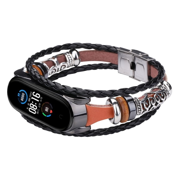 cpengpj Mi Band 5 Buckle Metal National Wind Beaded Retro DIY Element for Replacement Leather-Beading Bracelet Strap Weave Wristband