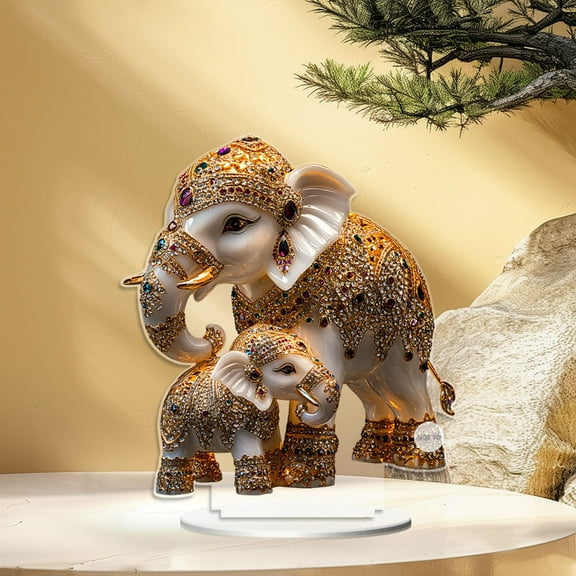 cpengpj Mother's Day Crystal Elephant Figurines Mother Son Glass Elephants with 2D Acrylic Trunk up Crystal Animal Collectible Figurines Ornaments