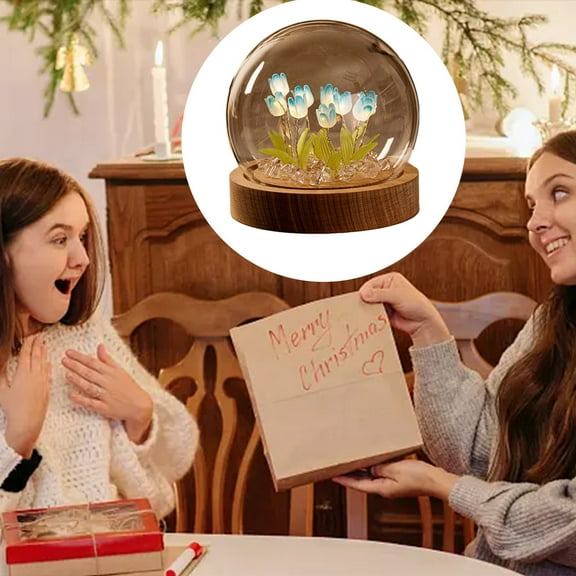 cpengpj Nightlight, DIY Tulip Night Light LED Table Lamp for Bedroom Handmade Simulation Tulips in Glass Vase Artificial Flower Lamp Valentines Birthday Gifts for Women Girlfriend Girls