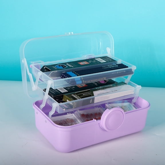 cpengpj Three-Layer Multipurpose Storage Box, Folding Tool Box Art & Crafts Case Sewing Supplies Organizer Medicine Box Family First Aid Box