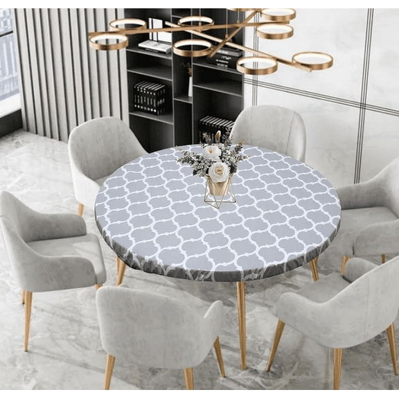 cpengpj Waterproof Round Fitted Table Cover Fitted Clear Vinyl Tablecloth Elastic Oil-proof Wipeable Indoor Outdoor Plastic Table Cover Blue Leaf