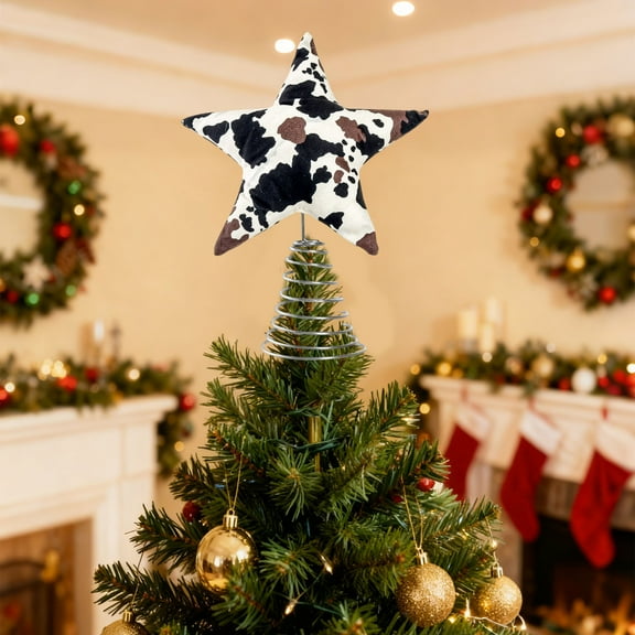 cpengpj Cow Print Christmas Tree Topper Bow, Black and White Decorative Large Gift Bow, Xmas Hanging Ornament Winter Holiday Party Decor