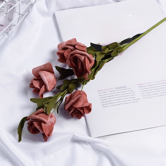 cpengpj Curling Petal Design Faux Roses Bouquet 1-Piece, Foam-Made Matte Finish, for Wedding Venue Aesthetic Decoration and Home Table Arrangement