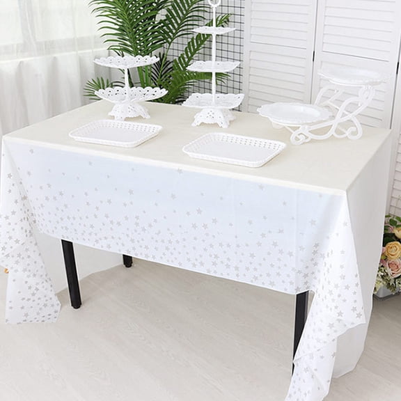 cpengpj Disposable PEVA Plastic Tablecloth Heavy-Duty Christmas Snowflake Red/White Gold Star Decorated Rectangular 274x137cm