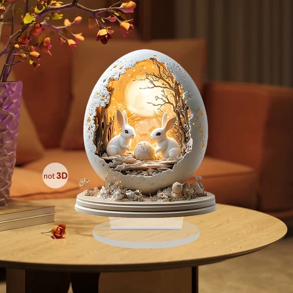 cpengpj Easter Rabbit Egg House Decoration 1-Piece 2D Flat Acrylic Whimsical Design Versatile Display for Bedroom Desktop Shelf Easter Festival Centerpiece