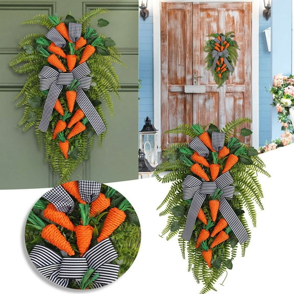 cpengpj Easter Rattan Wreath 1-Piece, Artificial Radish Decor Handcrafted Hanging Ornament, Spring Holiday Decoration for Window Display, Home Wedding Banquet and Event Decor