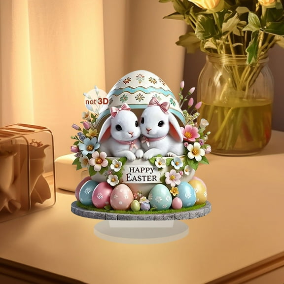 cpengpj Festive Decoration 1-Piece, 2D Flat Bunny Egg Design Space Saving, for Home Desktop and Office Table Display