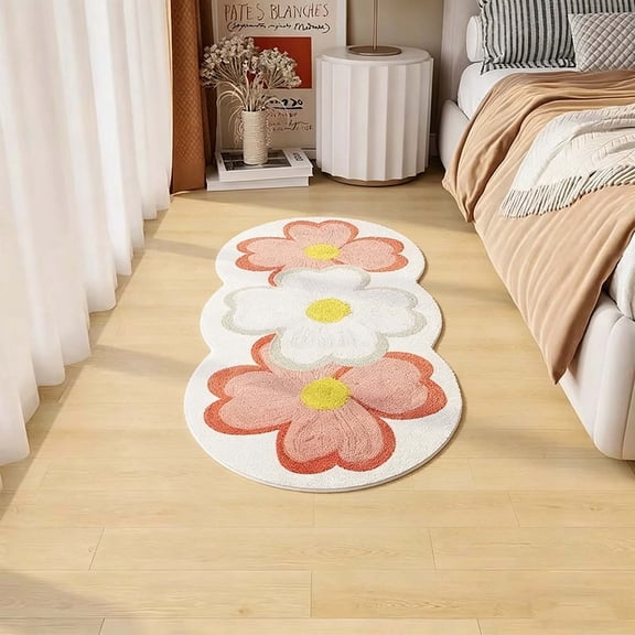 cpengpj Flower Printed Carpet, Non-Slip Polyester Washable, for Bedroom Floor Protection, 15.7x47.2in
