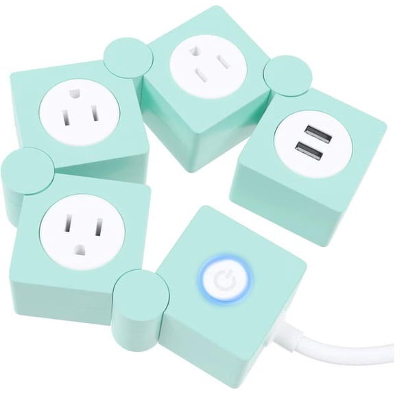 cpengpj Green Flexible Power Strip with Surge Protection, Rotating Adjustable Outlets, 5FT Cord, Portable for Office Travel Desk Home Small Spaces